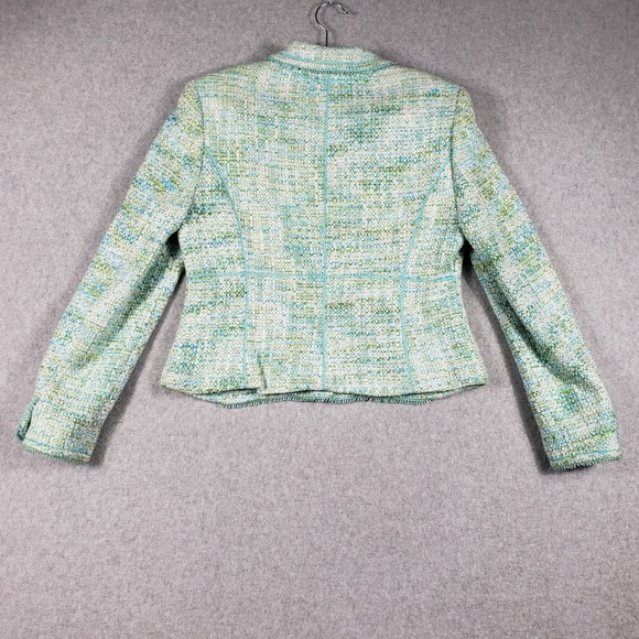 Valerie Stevens 8 P Tweed Skirt Suit Set Mint‎ Blue Green Wool Blend Glamouratti - Picture 16 of 16